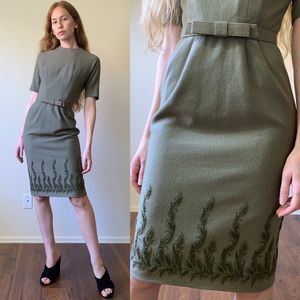 vintage 50s An Arkay olive green wiggle dress xs